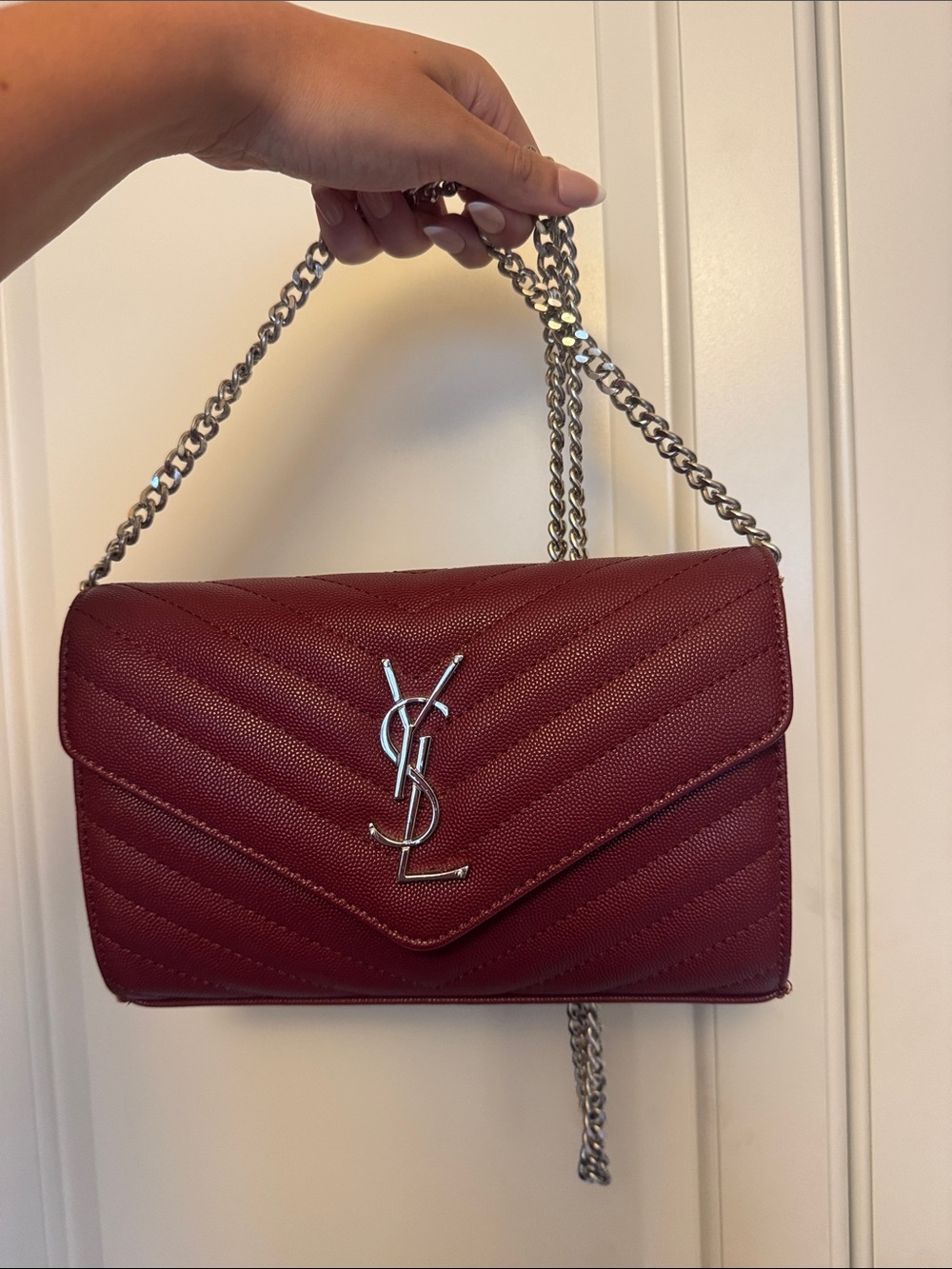 Designer inspired Quilted Leather Shoulder Bag - Burgundy with Silver Hardware